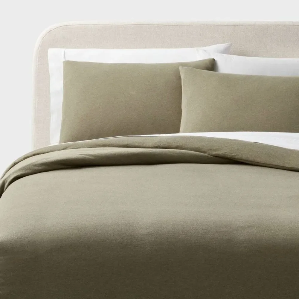 Full/Queen Soft Knit Cotton Jersey Duvet Set - Dark Olive Green